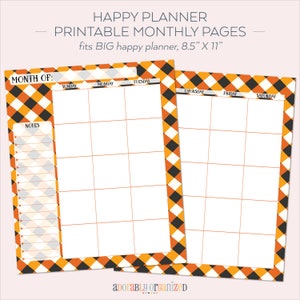 BIG HAPPY PLANNER Printable Monthly Planner Refills / Inserts - 8.5 x 11 | Orange Plaid | mambi | Undated | Monthly Layout