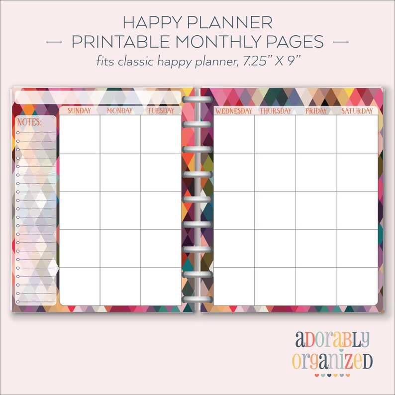 HAPPY PLANNER PRINTABLE Monthly Planner Refills / Inserts 7 X 9.25 Geo