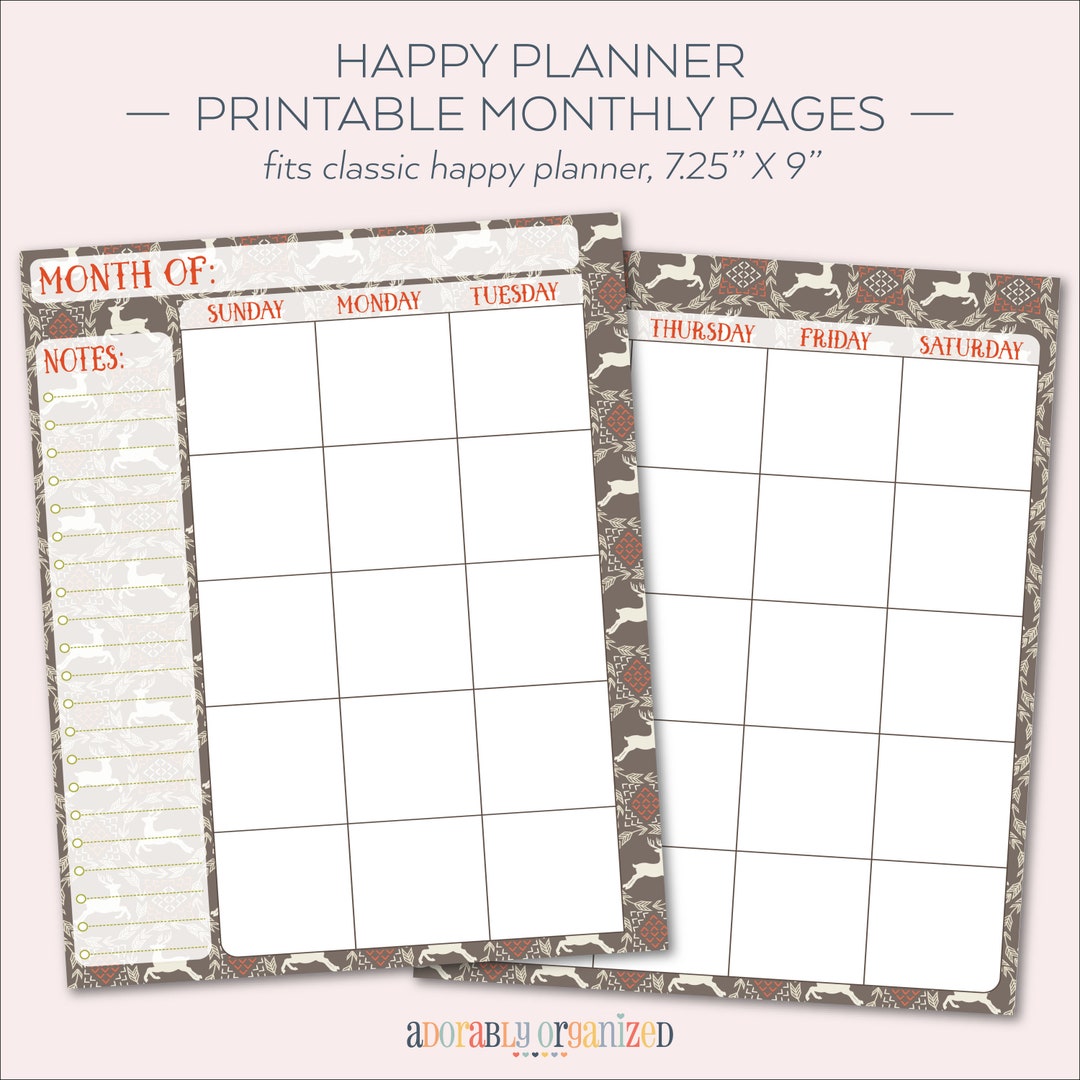 HAPPY PLANNER PRINTABLE Monthly Planner Refills / Inserts - 7 X 9.25 ...
