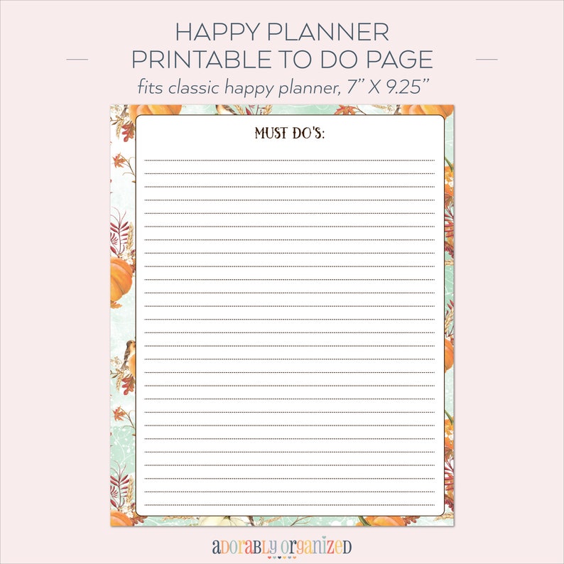 HAPPY PLANNER PRINTABLE to Do Planner Pages / Inserts - 7 X 9.25 ...