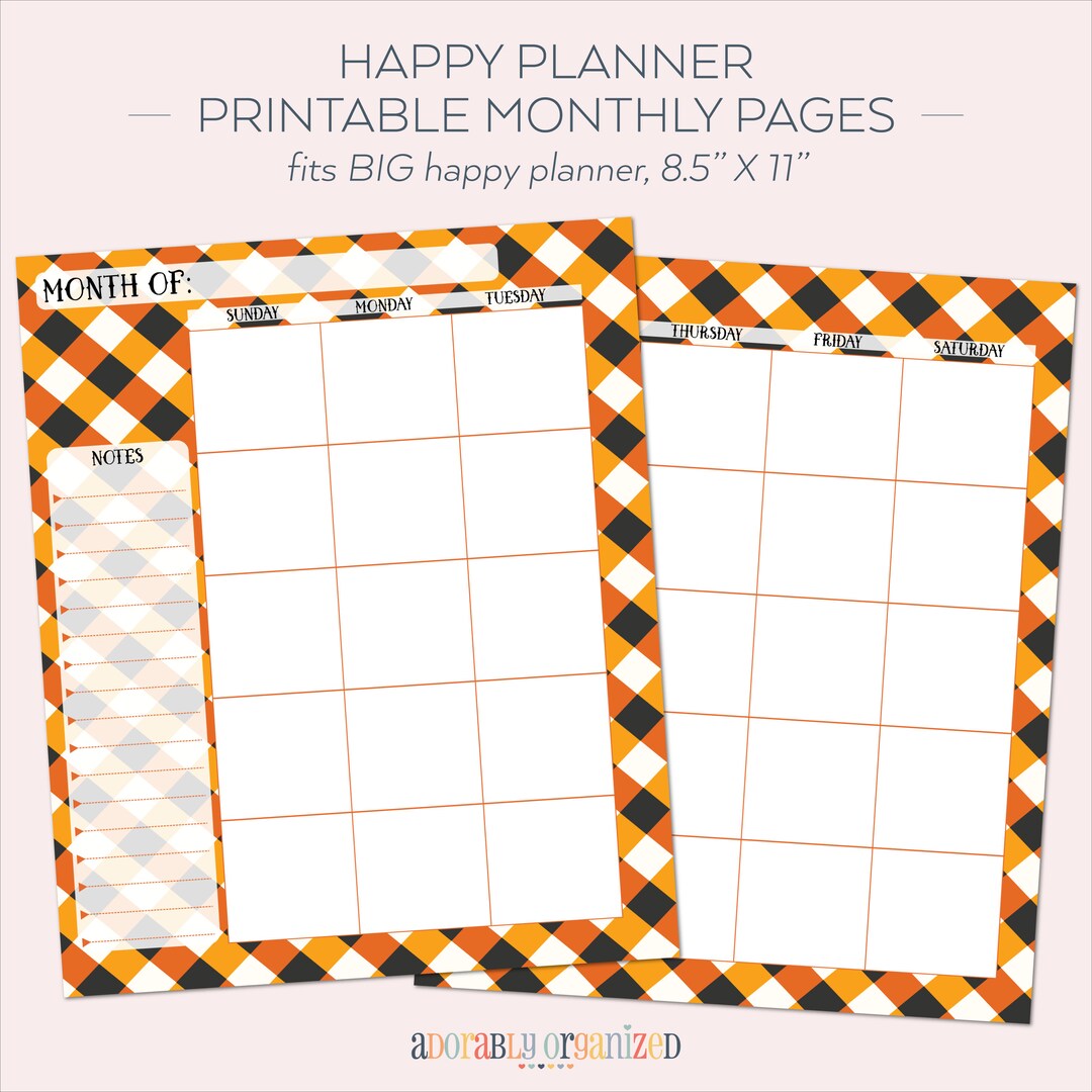 BIG HAPPY PLANNER Printable Monthly Planner Refills / Inserts - 8.5 X ...