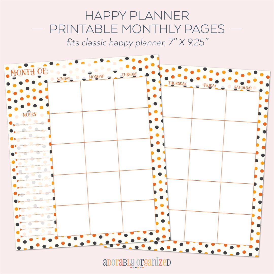 HAPPY PLANNER PRINTABLE Monthly Planner Refills / Inserts - 7 X 9.25 ...