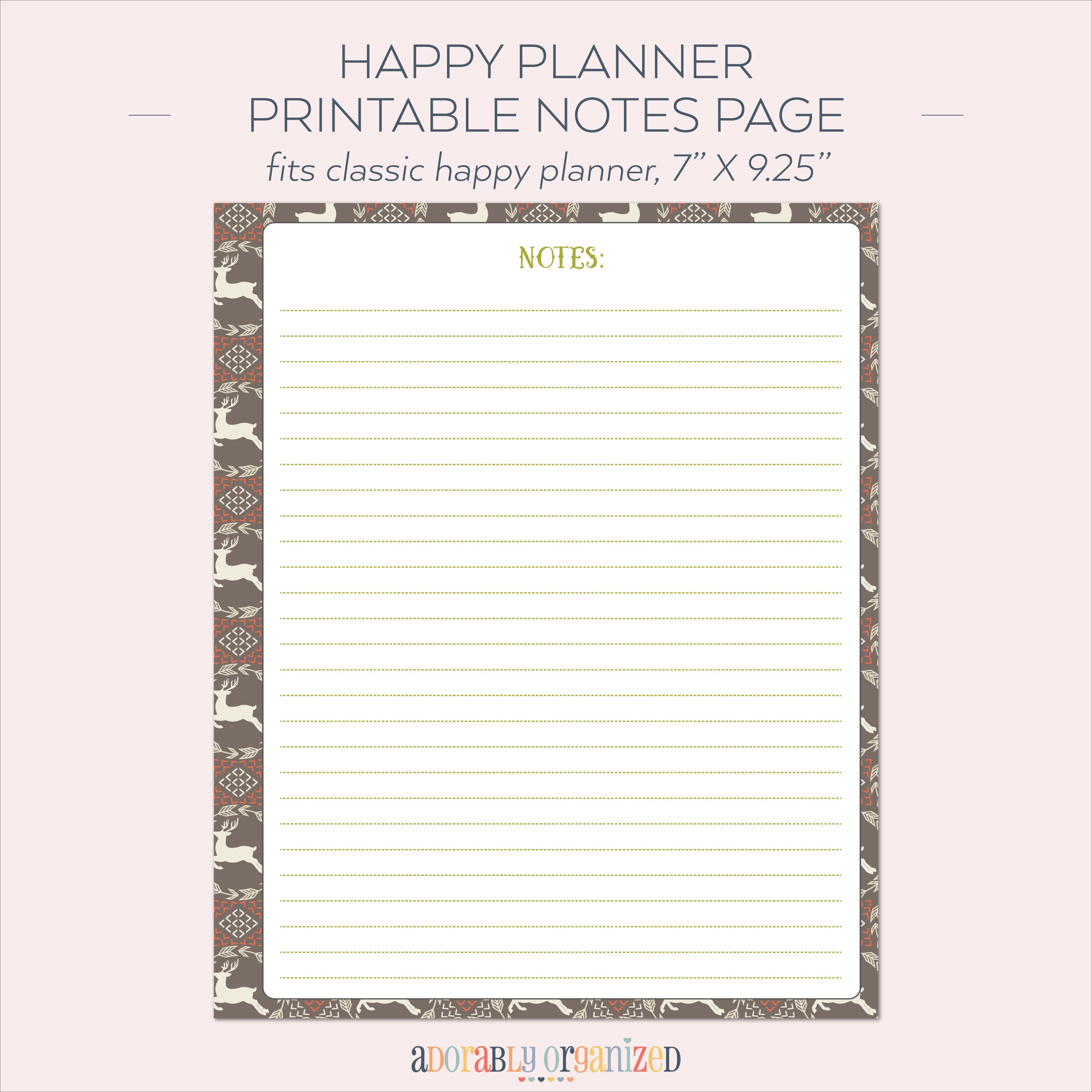 HAPPY PLANNER PRINTABLE Notes Planner Pages / Inserts - 7 X 9.25 ...