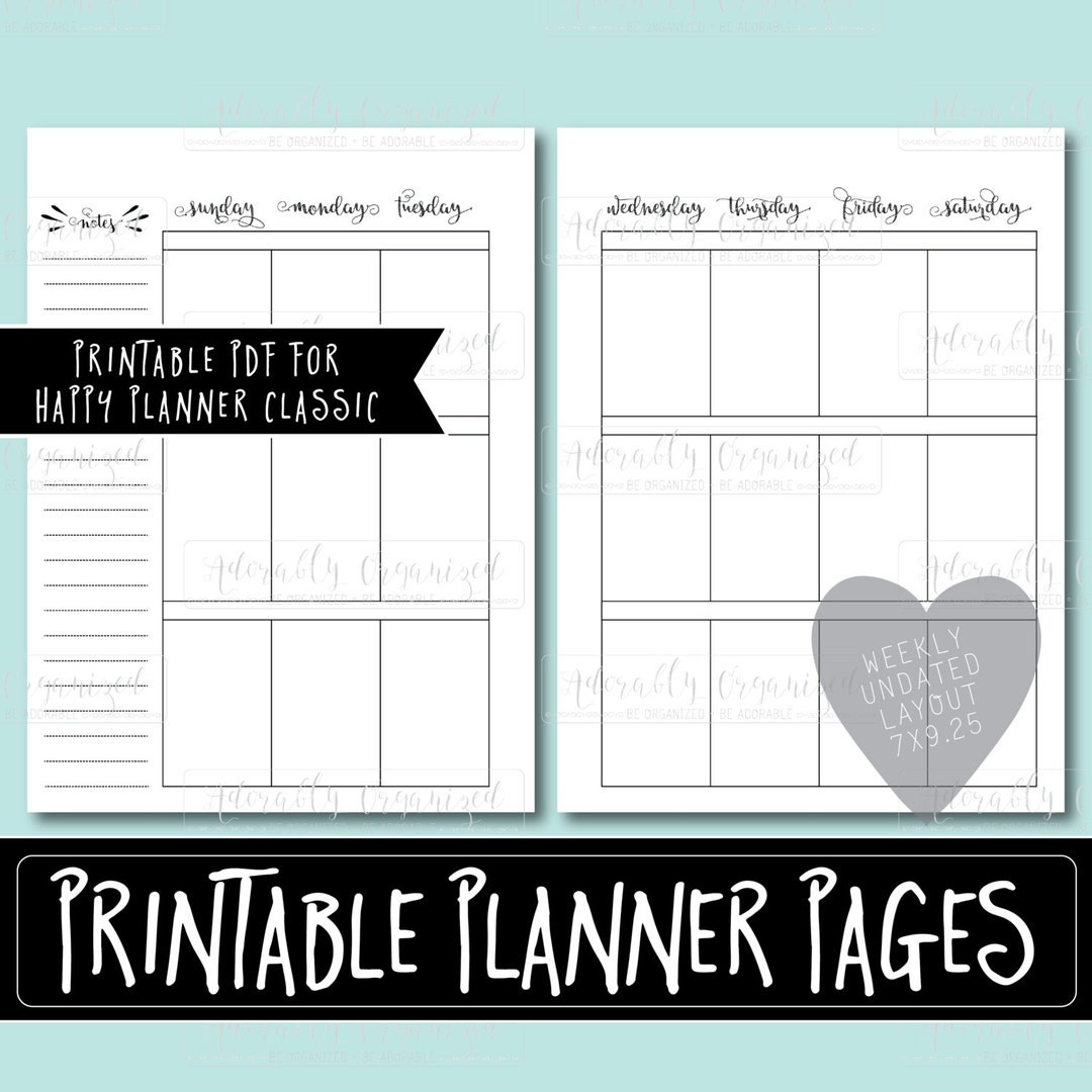 Happy Planner PRINTABLE Weekly Planner Refills / Inserts - 7 X 9.25 ...