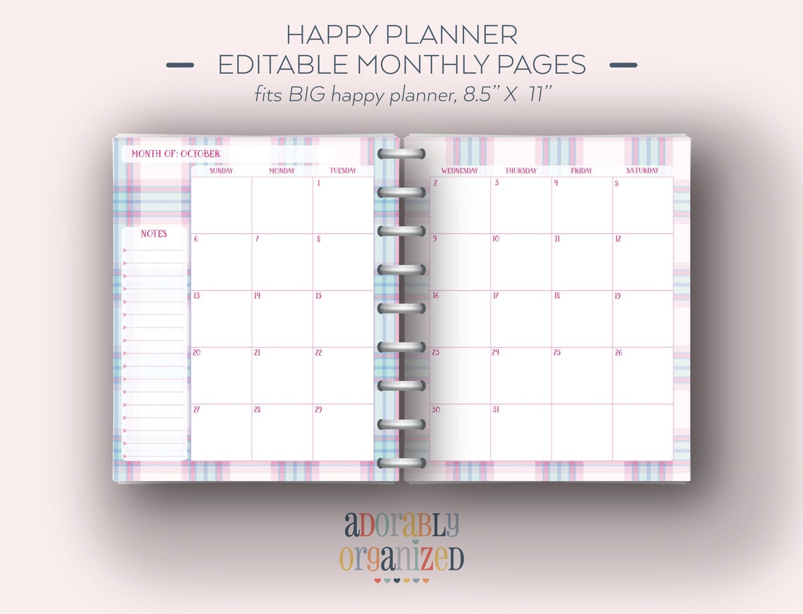 BIG HAPPY PLANNER Editable Monthly Refill Pages Inserts Etsy