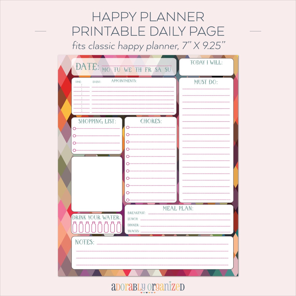 HAPPY PLANNER PRINTABLE Daily Planner Refills / Inserts 7 X Etsy
