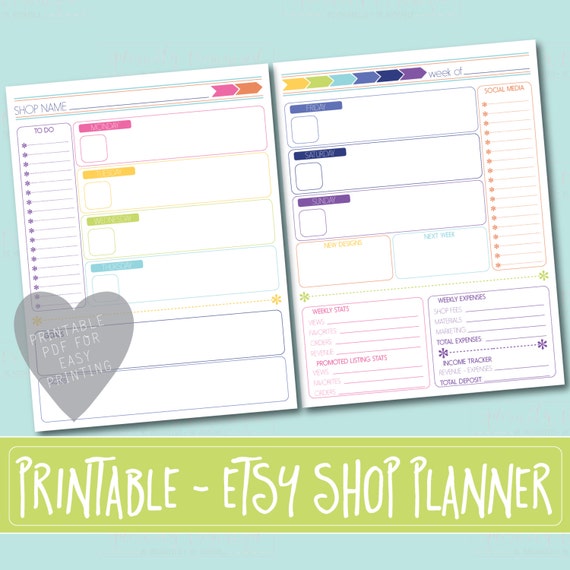 PRINTABLE ETSY Shop PLANNER Week At A Glance Etsy Shop Etsy