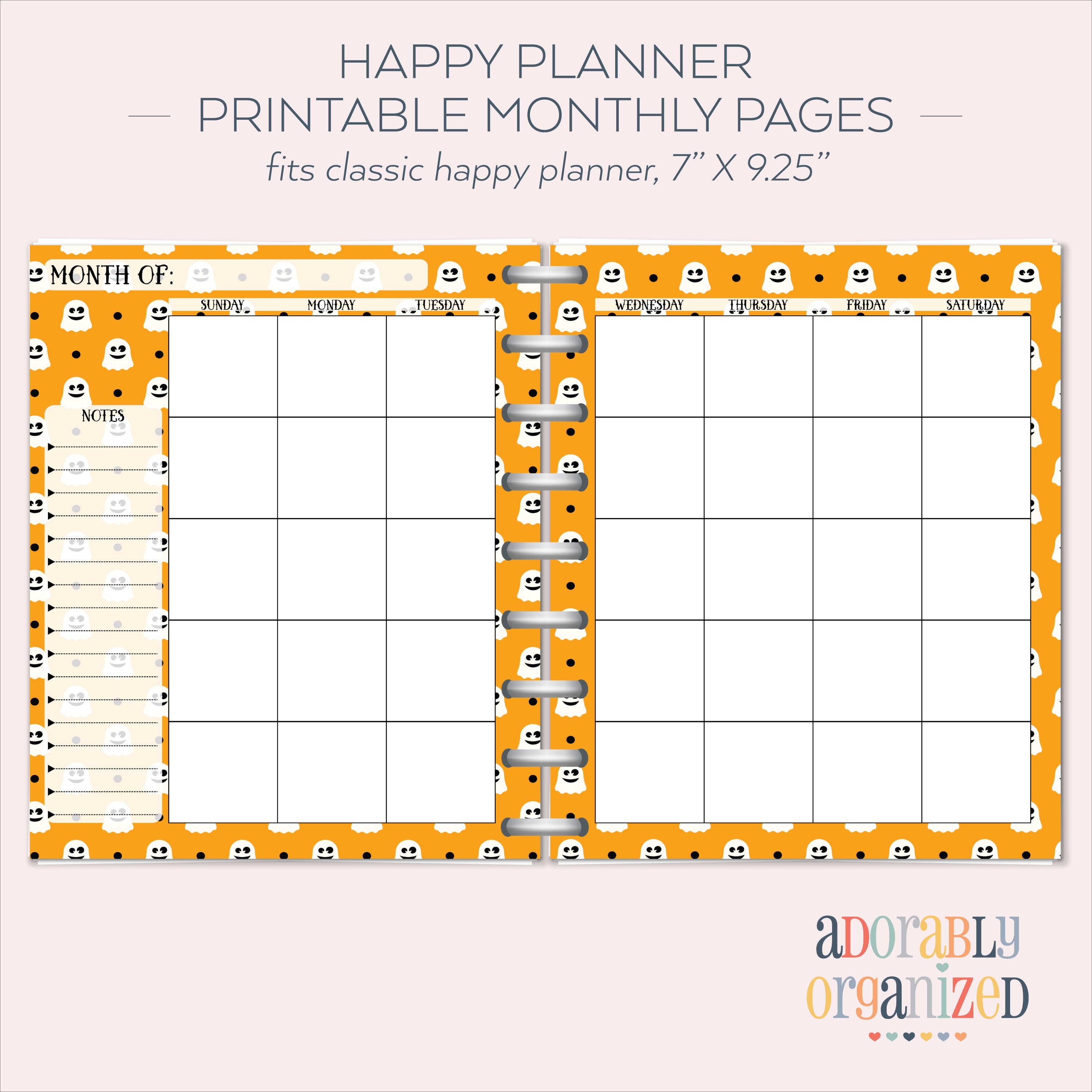 HAPPY PLANNER PRINTABLE Monthly Planner Refills / Inserts - 7 X 9.25 ...