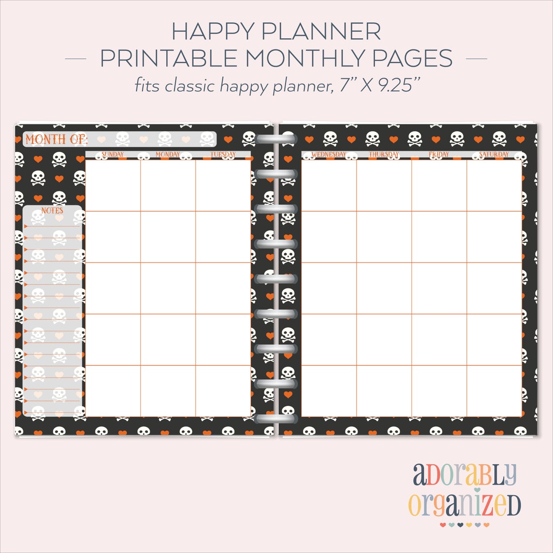 HAPPY PLANNER PRINTABLE Monthly Planner Refills / Inserts - 7 X 9.25 ...