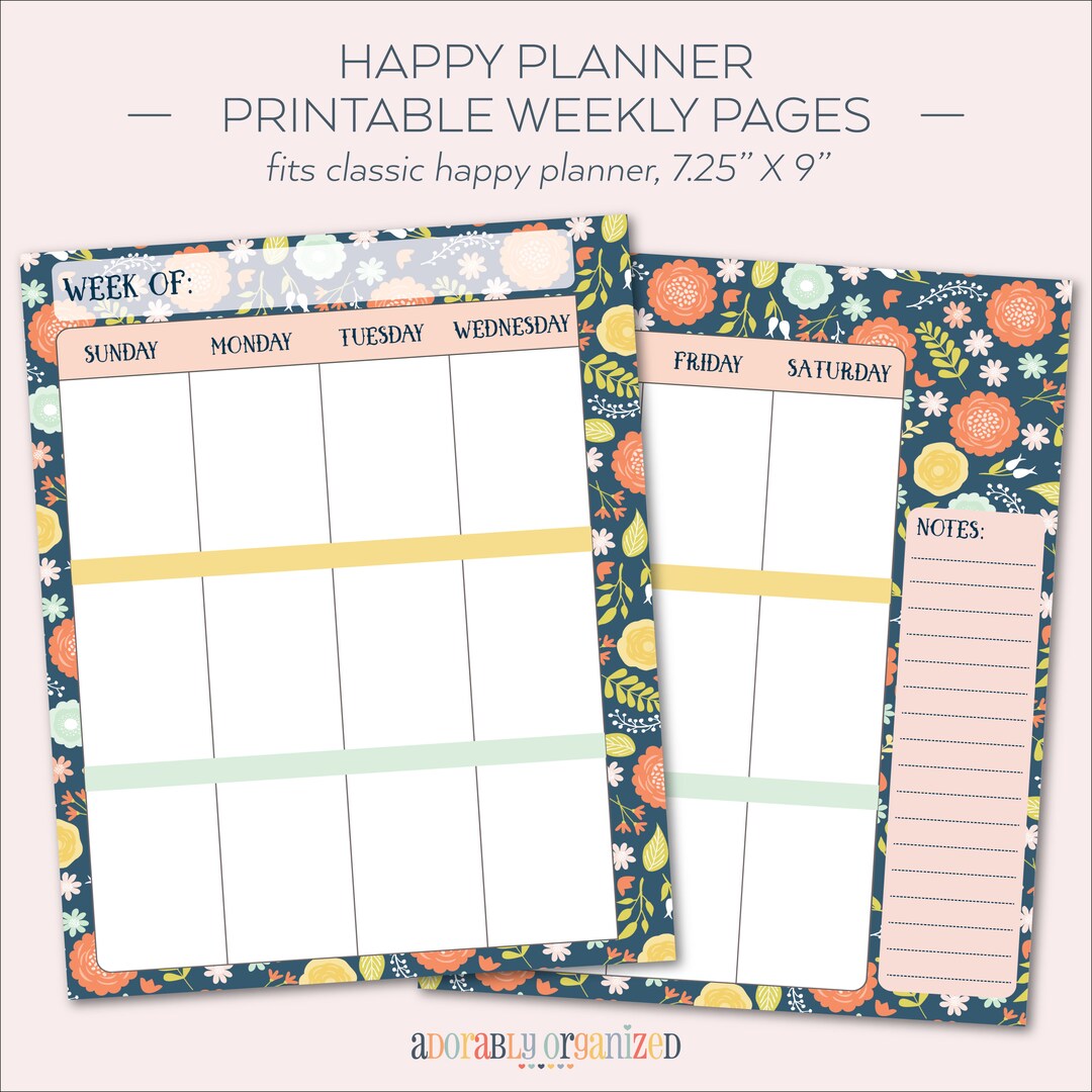 HAPPY PLANNER PRINTABLE Weekly Planner Refills / Inserts 7 X 9.25 Navy ...