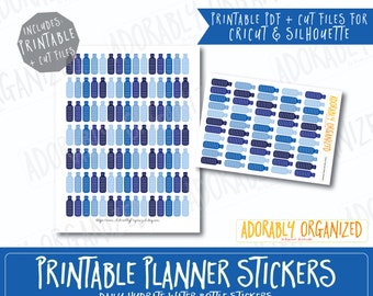 Daily Hydrate Water Bottles,PRINTABLE PLANNER STICKERS,Erin Condren Planner Stickers,pdf,png,cut files,printable,stickers,silhouette,cricut