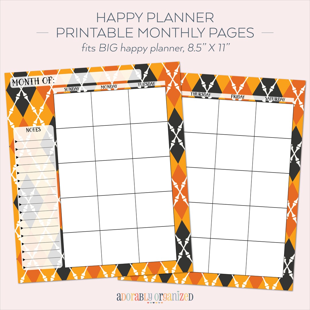 BIG HAPPY PLANNER Printable Monthly Planner Refills / Inserts - 8.5 X ...