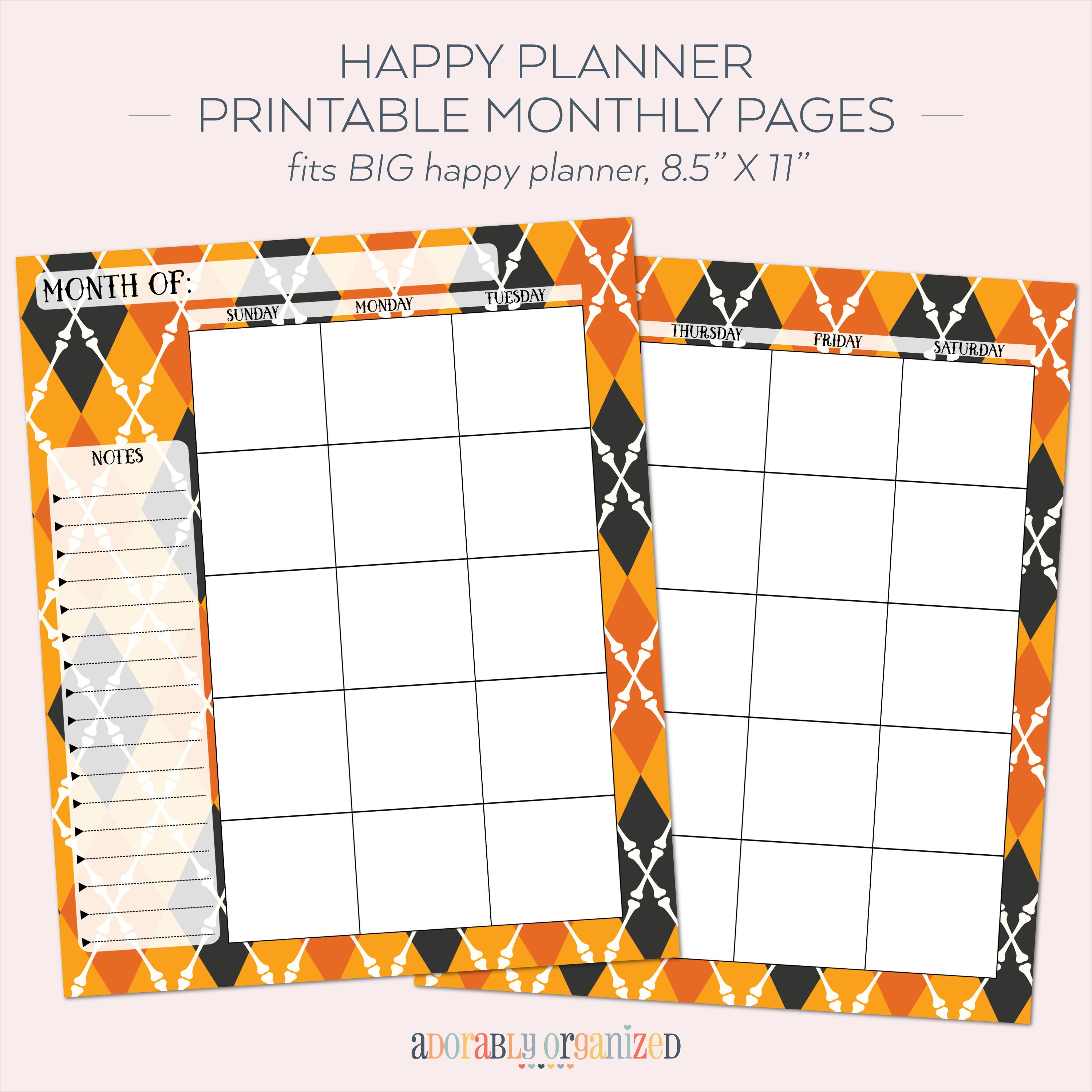 BIG HAPPY PLANNER Printable Monthly Planner Refills / Inserts - 8.5 X ...