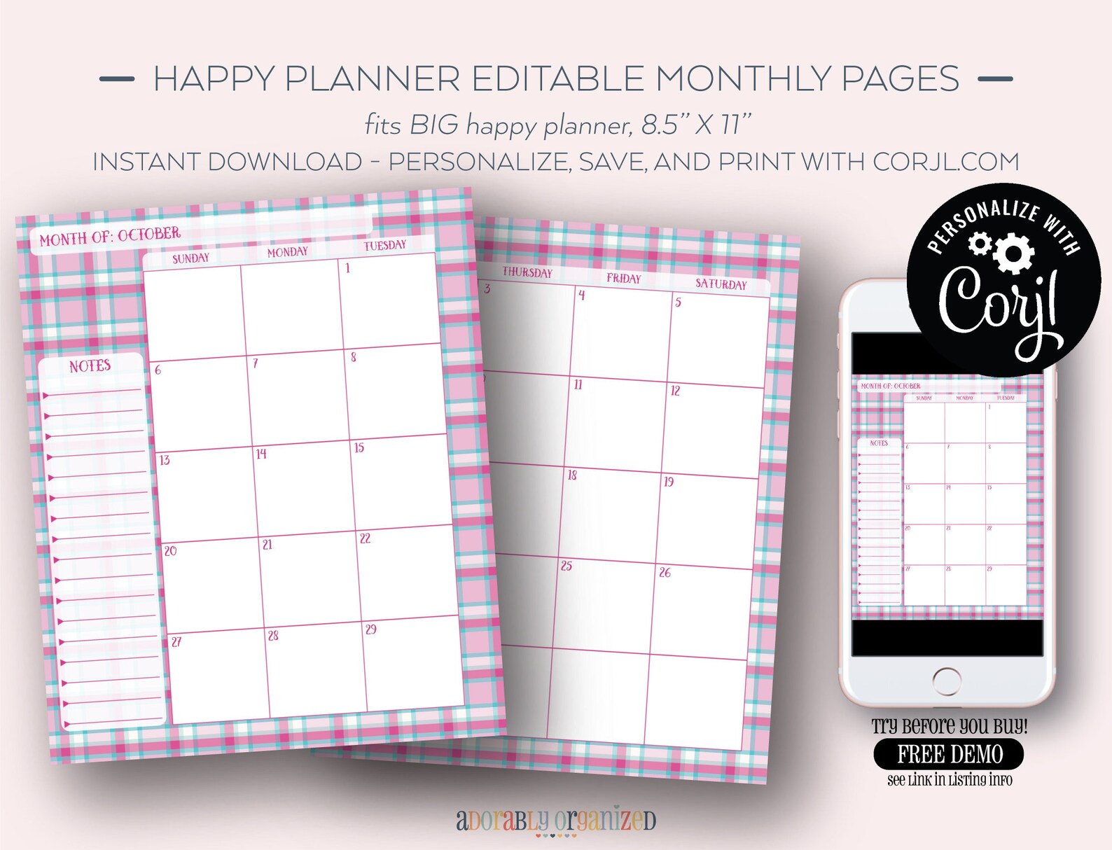BIG HAPPY PLANNER Editable Monthly Refill Pages Inserts Etsy