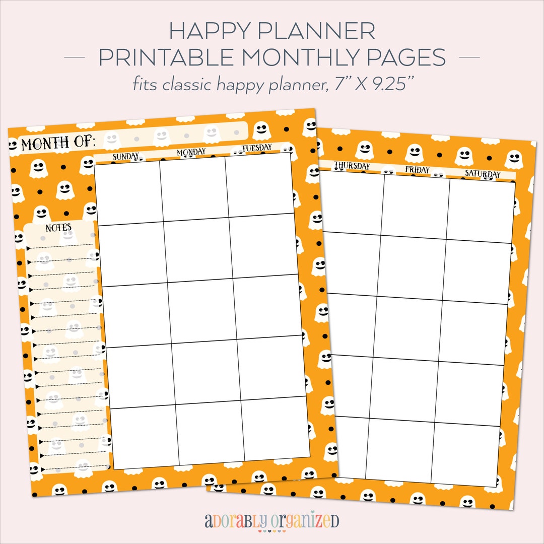 HAPPY PLANNER PRINTABLE Monthly Planner Refills / Inserts - 7 X 9.25 ...