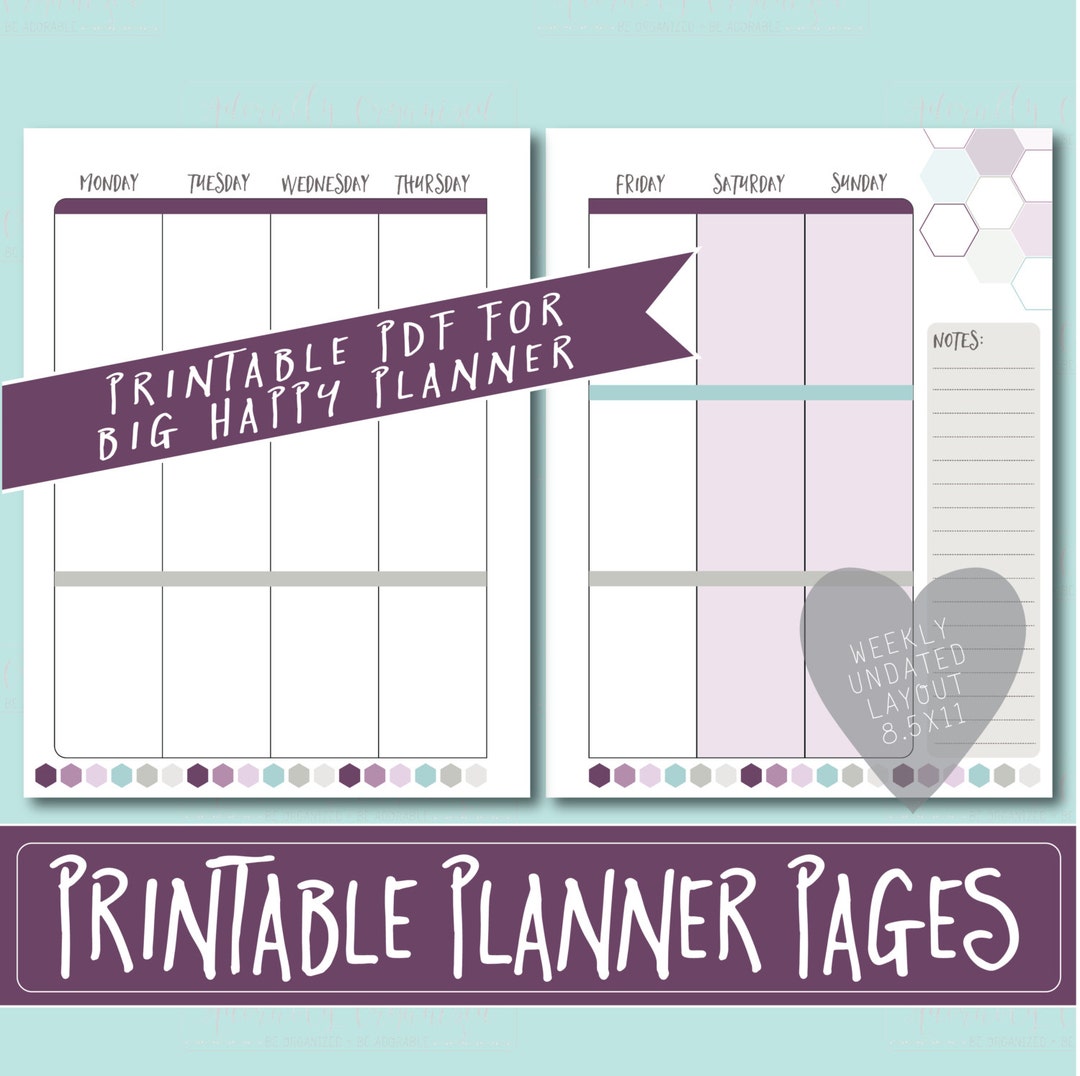 HAPPY PLANNER Printable Weekly Planner Refills / BIG Inserts - 8.5 X 11 ...