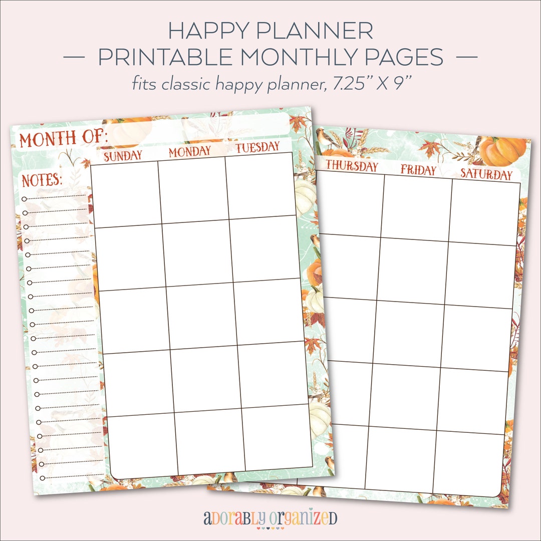 HAPPY PLANNER PRINTABLE Monthly Planner Refills / Inserts - 7 X 9.25 ...