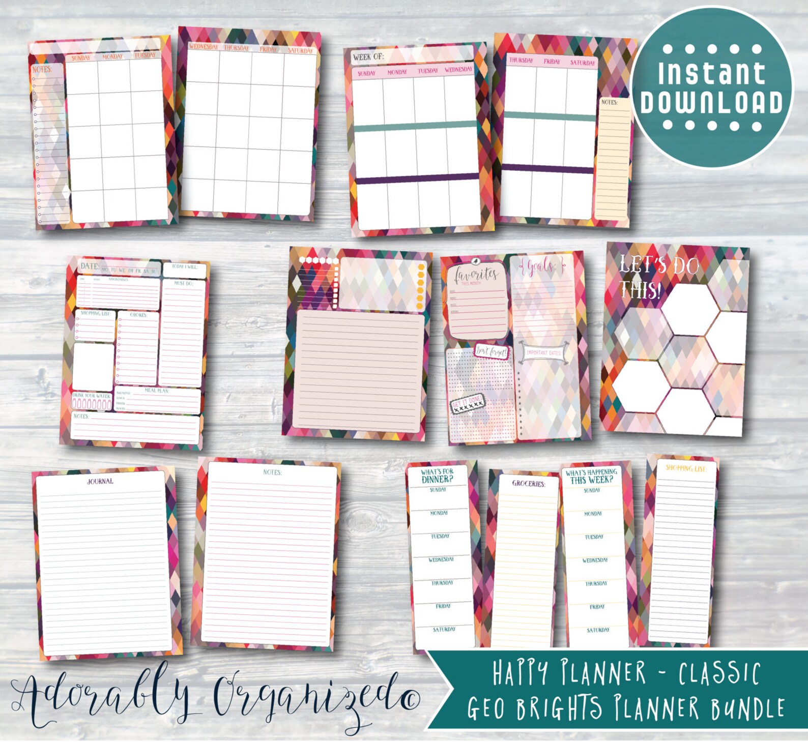 HAPPY PLANNER PRINTABLE Planner Bundle / Inserts - 7 X 9.25 | Geo ...