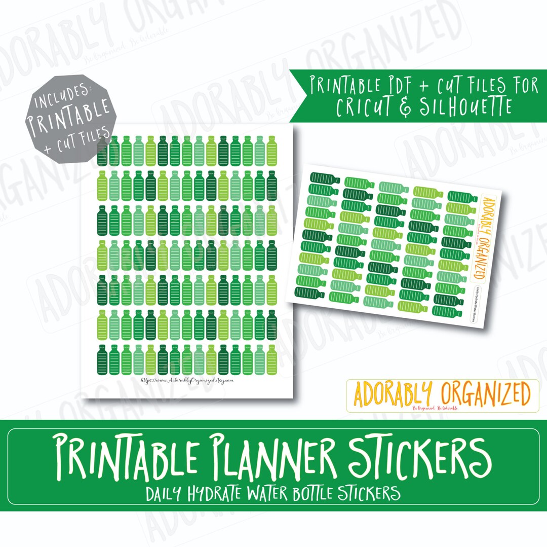 Daily Hydrate Water Bottles,printable PLANNER Stickers,erin Condren Planner Stickers,pdf,png,cut ...