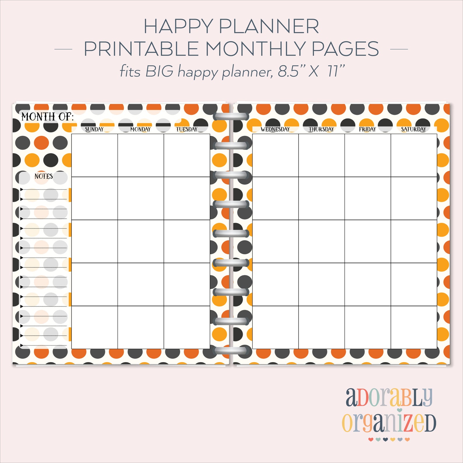BIG HAPPY PLANNER Printable Monthly Planner Refills / Inserts 8.5 X 11 ...