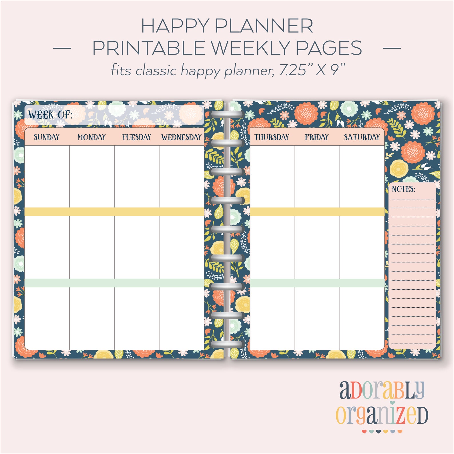 Happy planner printable weekly planner refills inserts 7 x 9 25 navy