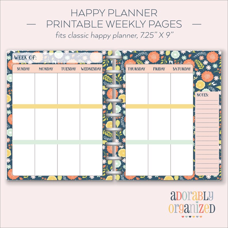 HAPPY PLANNER PRINTABLE Weekly Planner Refills / Inserts 7 X 9.25 Navy