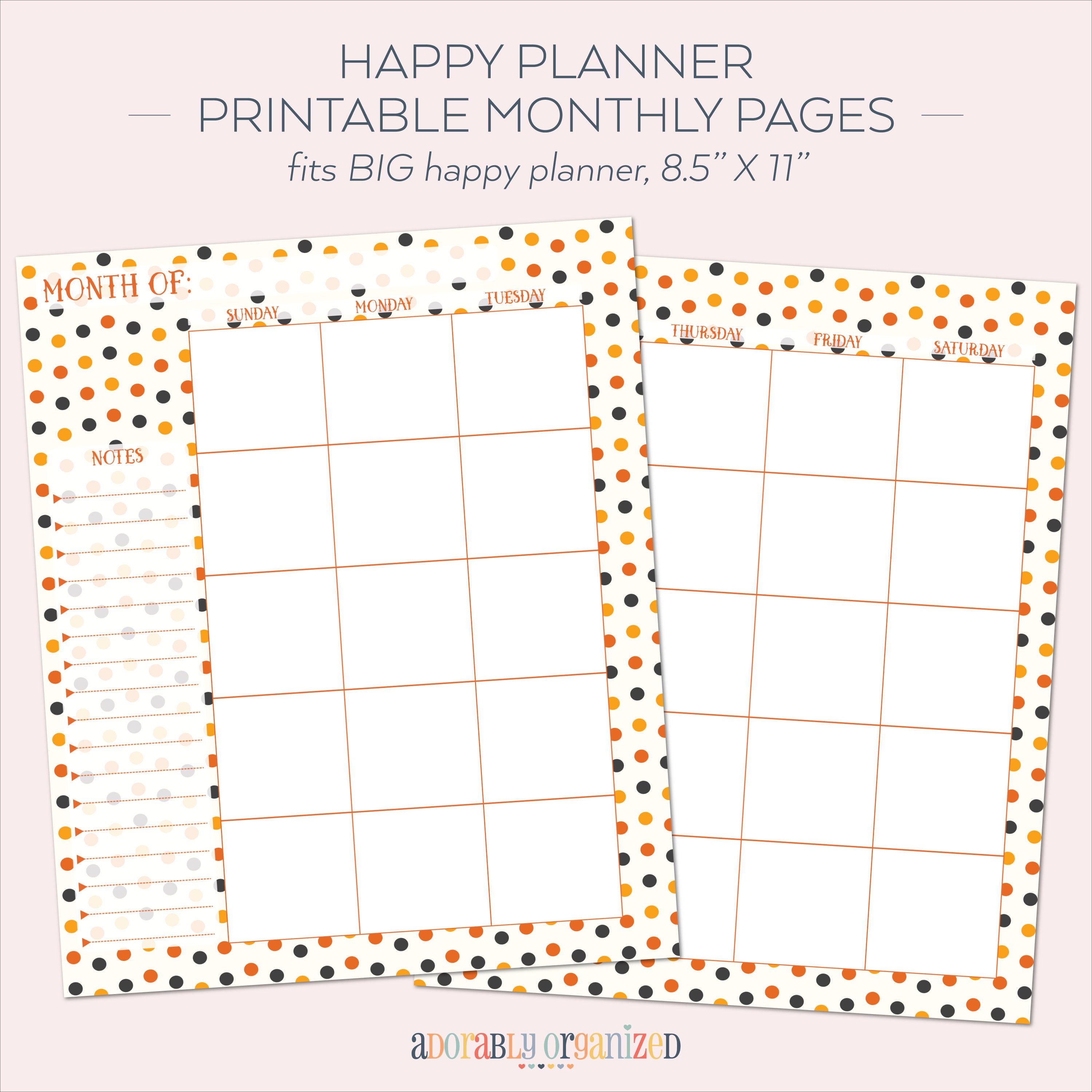 BIG HAPPY PLANNER Printable Monthly Planner Refills / Inserts 8.5 X 11 ...