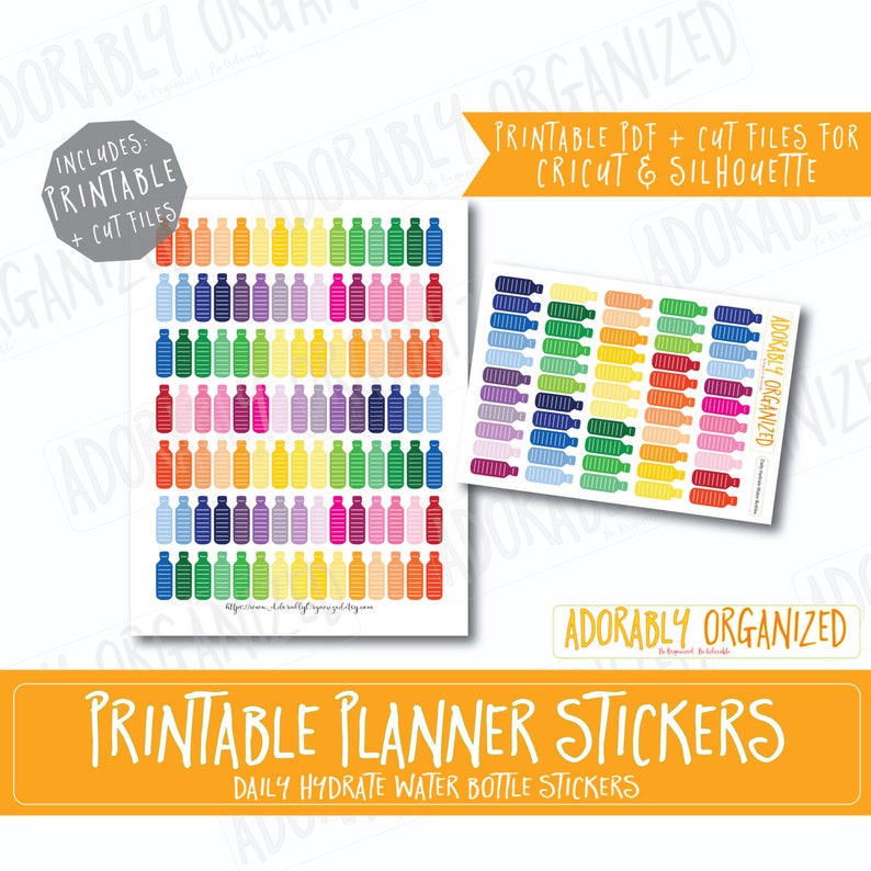 Daily Hydrate Water Bottles,printable PLANNER Stickers,erin Condren ...