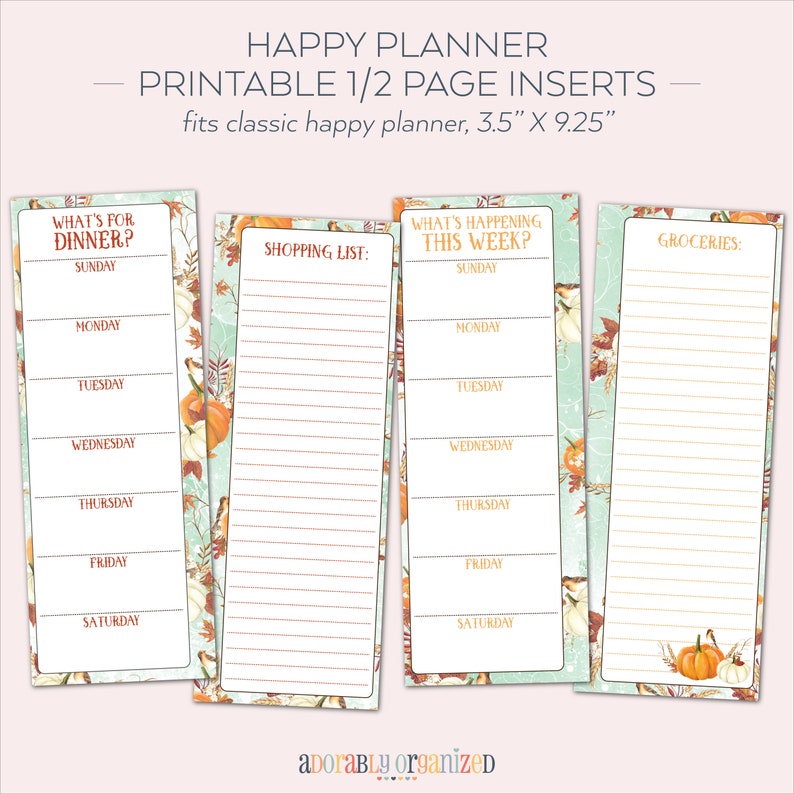 HAPPY PLANNER PRINTABLE Planner Pages / Inserts - 3.5 X 9.25 | Autumn ...