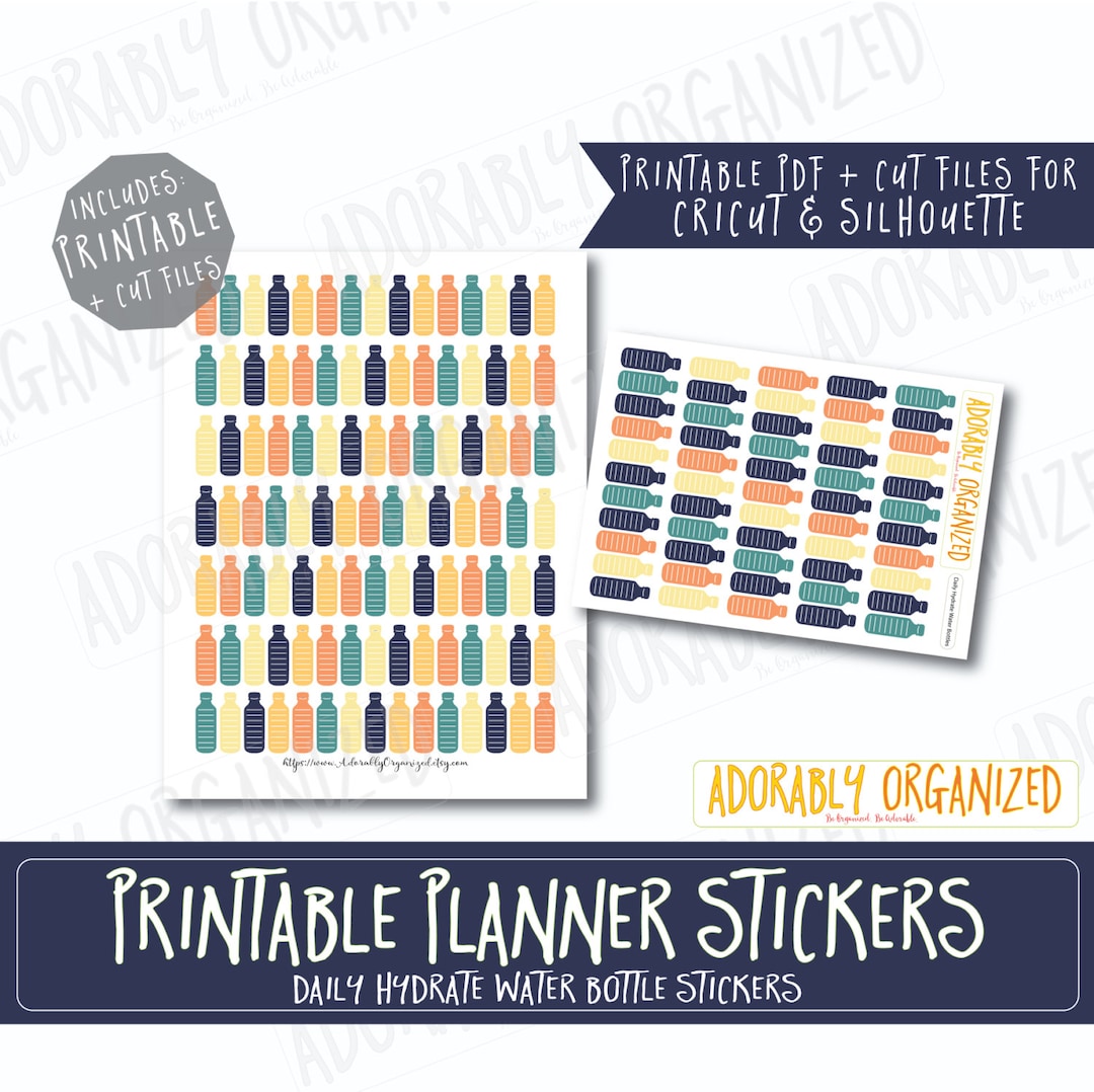 Daily Hydrate Water Bottles,printable PLANNER Stickers,erin Condren Planner Stickers,pdf,png,cut ...