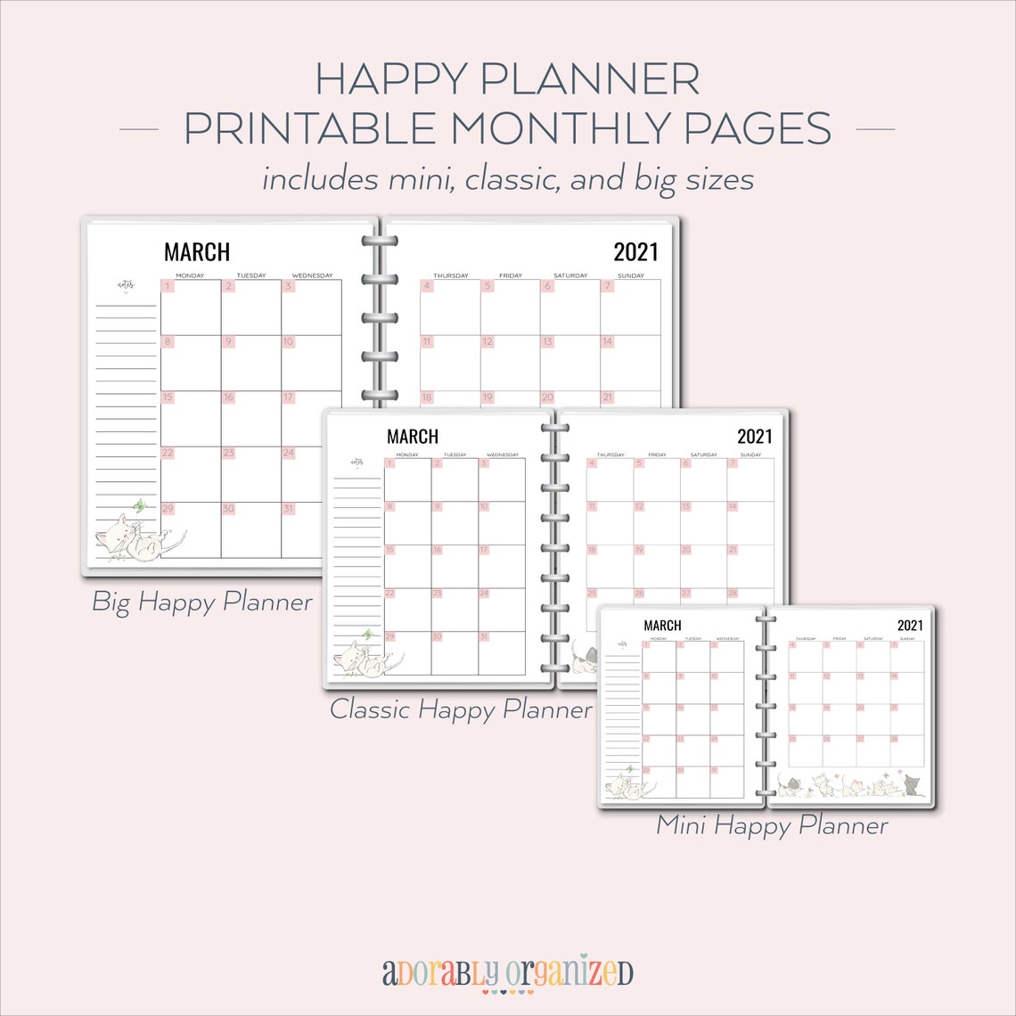 HAPPY PLANNER Printable MONTHLY Planner Pages Refills Etsy