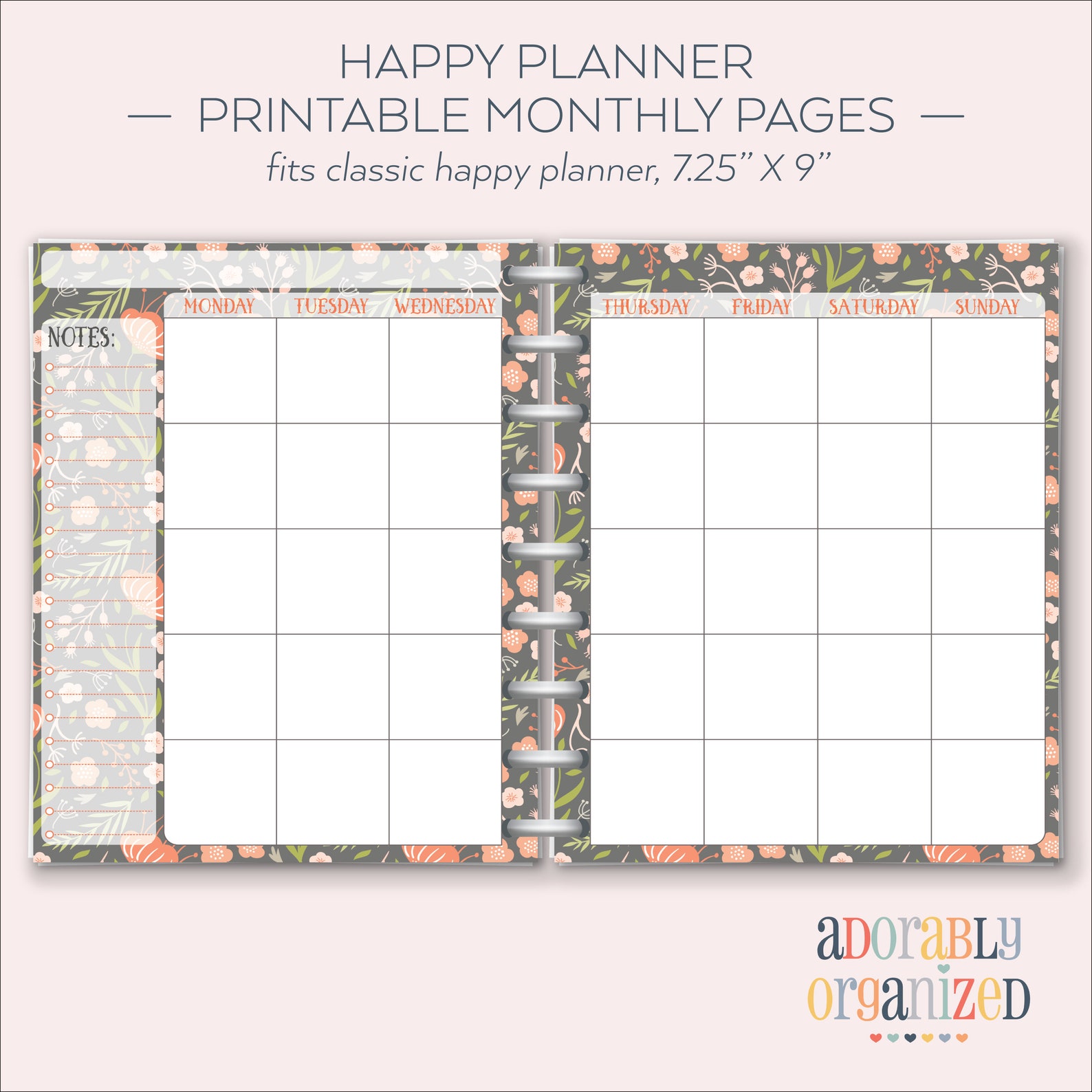 HAPPY PLANNER PRINTABLE Monthly Planner Refills / Inserts - 7 X 9.25 ...