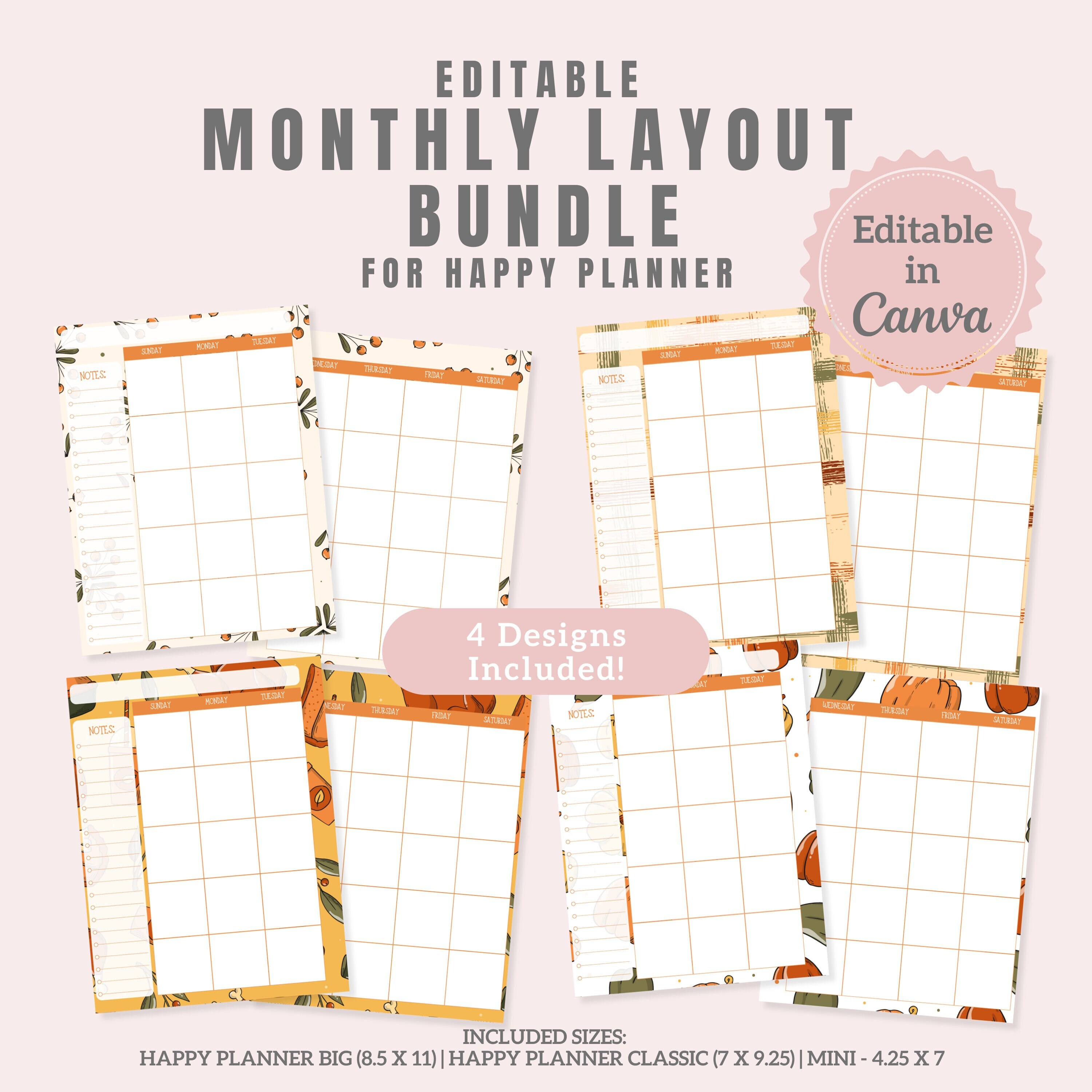 EDITABLE Monthly Planner Printable for HAPPY PLANNER Edit With Canva ...