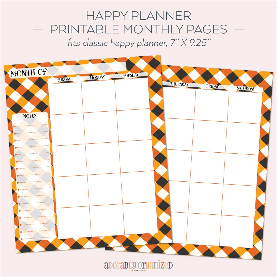 HAPPY PLANNER PRINTABLE Monthly Planner Refills / Inserts - 7 X 9.25 ...