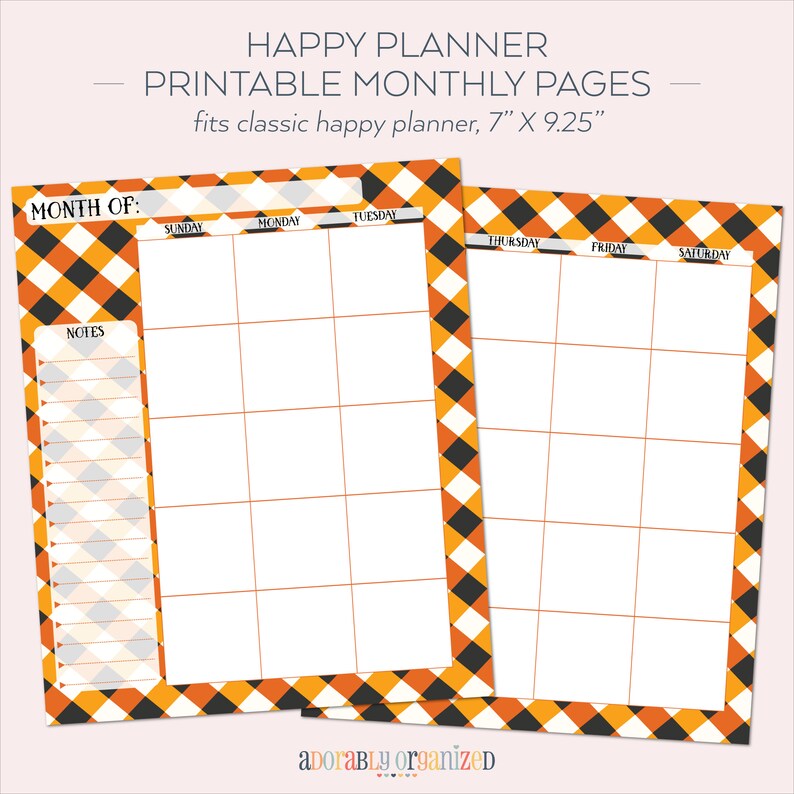 HAPPY PLANNER PRINTABLE Monthly Planner Refills / Inserts 7 X 9.25