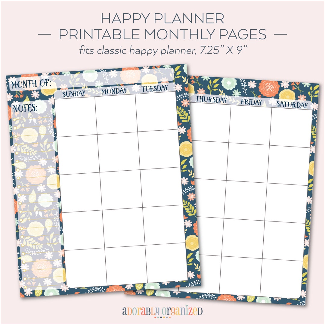 HAPPY PLANNER PRINTABLE Monthly Planner Refills / Inserts - 7 X 9.25 ...