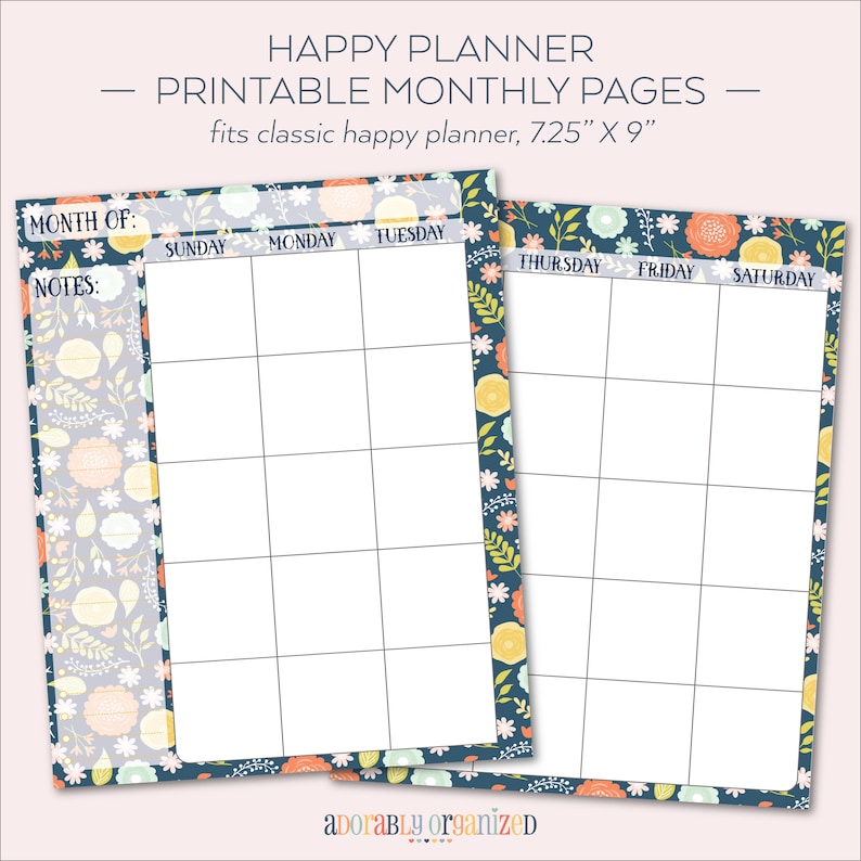 HAPPY PLANNER PRINTABLE Monthly Planner Refills / Inserts 7 Etsy