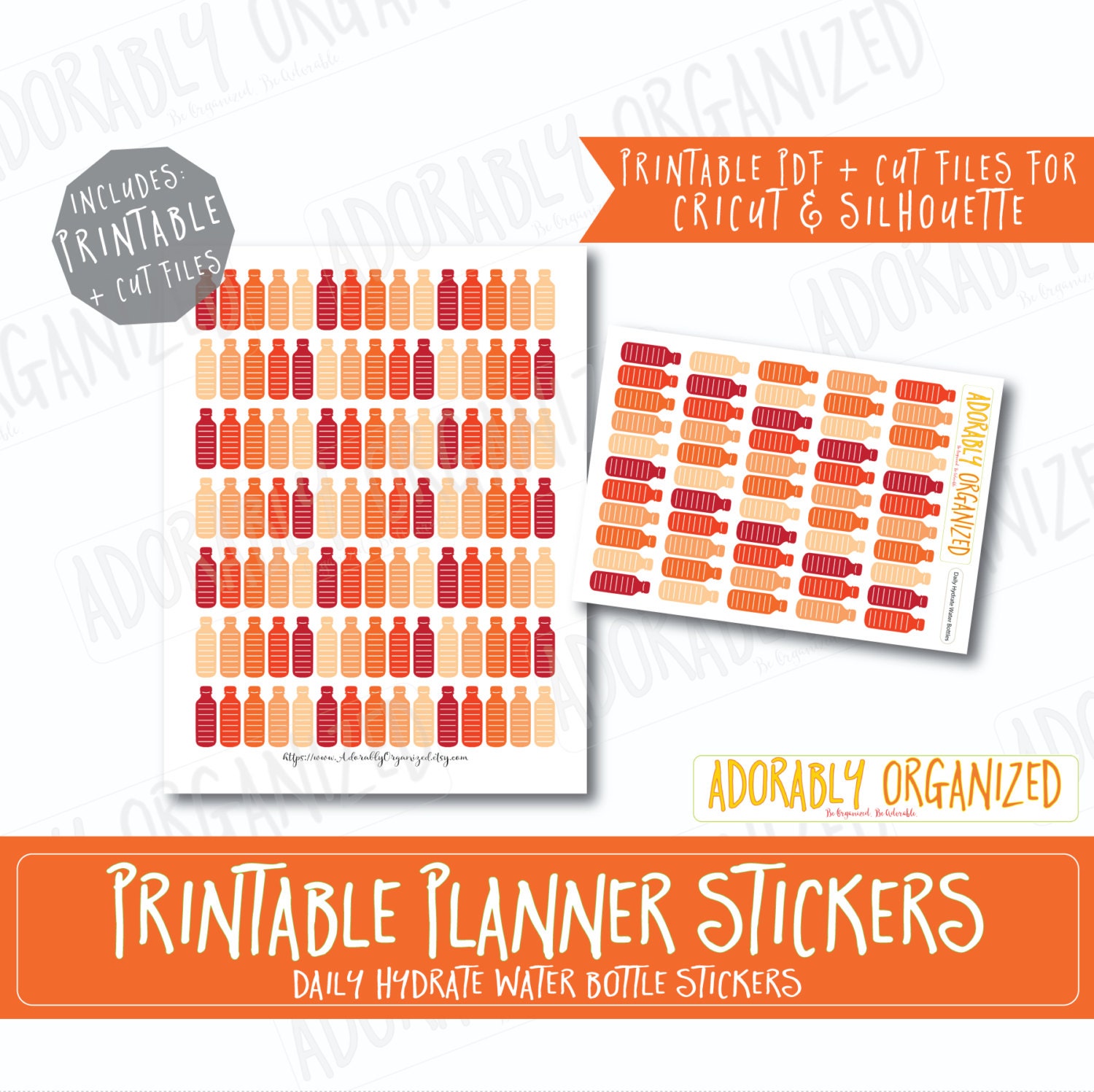 Daily Hydrate Water Bottles,printable PLANNER Stickers,erin Condren Planner Stickers,pdf,png,cut ...
