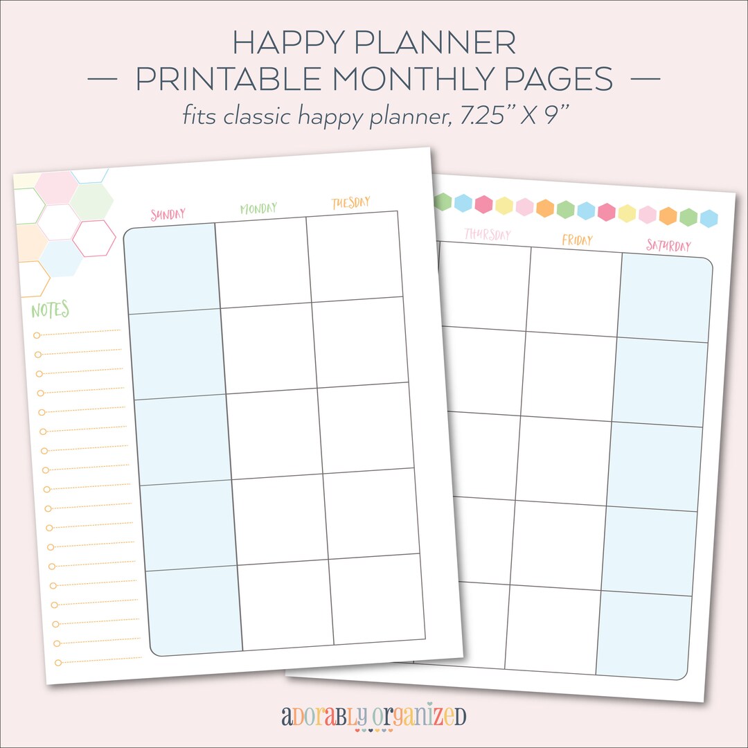 HAPPY PLANNER PRINTABLE Monthly Planner Refills / Inserts - 7 X 9.25 ...