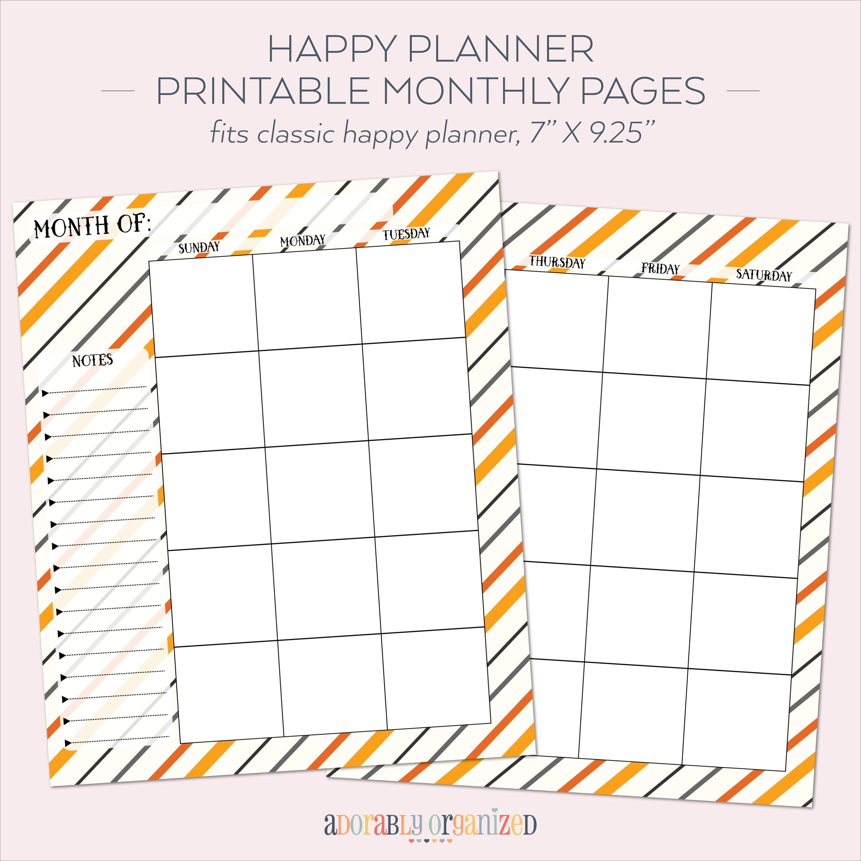 HAPPY PLANNER PRINTABLE Monthly Planner Refills / Inserts - 7 X 9.25 ...