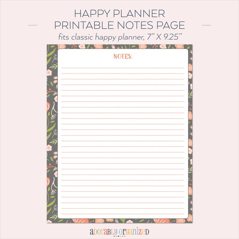 HAPPY PLANNER PRINTABLE Notes Planner Pages / Inserts - 7 X 9.25 | Fall Floral | Create 365 | Me ...