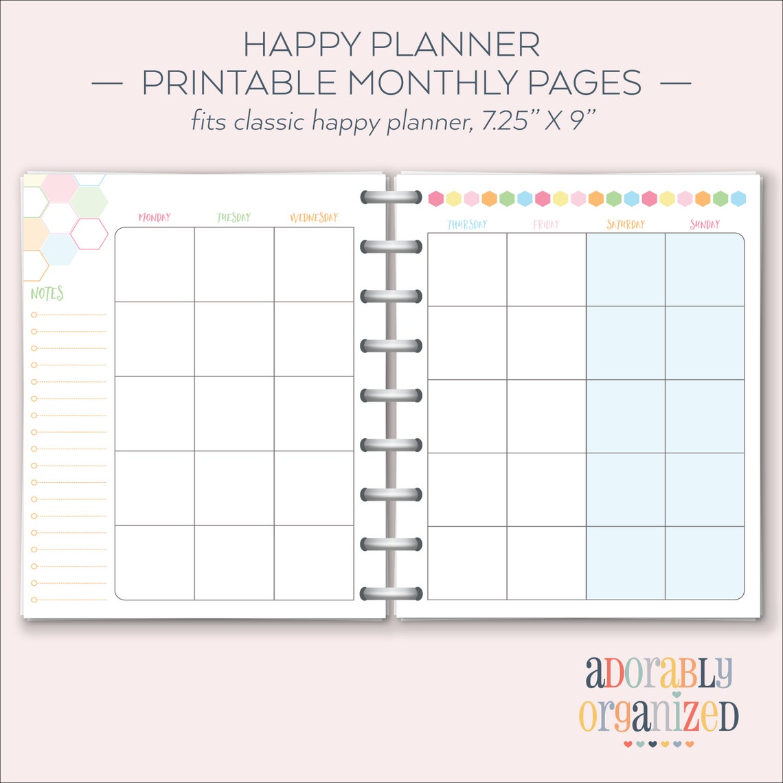HAPPY PLANNER PRINTABLE Monthly Planner Refills / Inserts - 7 X 9.25 ...