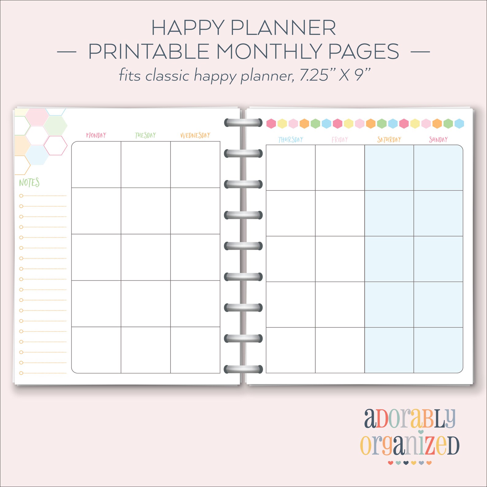 HAPPY PLANNER PRINTABLE Monthly Planner Refills / Inserts - 7 X 9.25 ...
