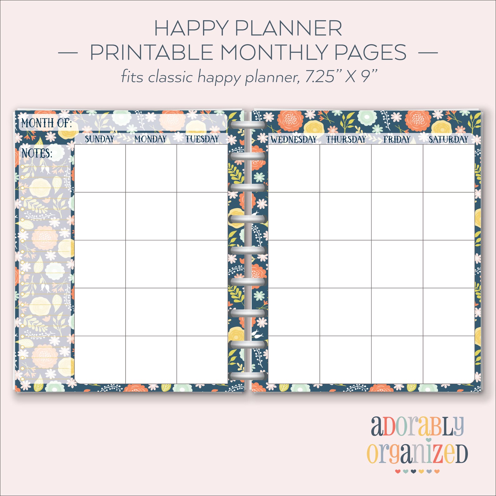 HAPPY PLANNER PRINTABLE Monthly Planner Refills / Inserts - 7 X 9.25 ...