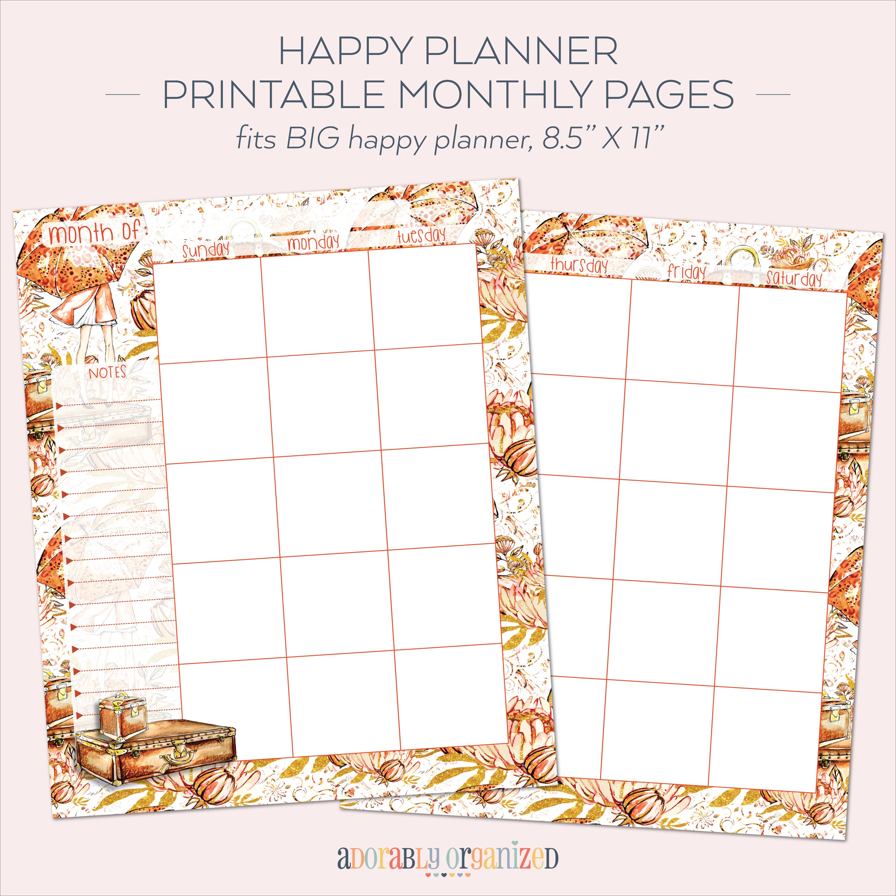 BIG HAPPY PLANNER Printable Monthly Planner Refills / Inserts - 8.5 X ...