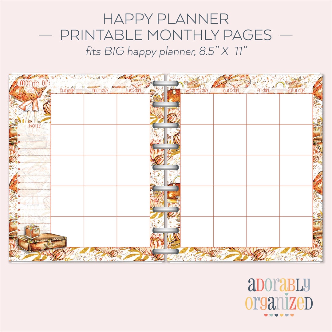 BIG HAPPY PLANNER Printable Monthly Planner Refills / Inserts - 8.5 X ...