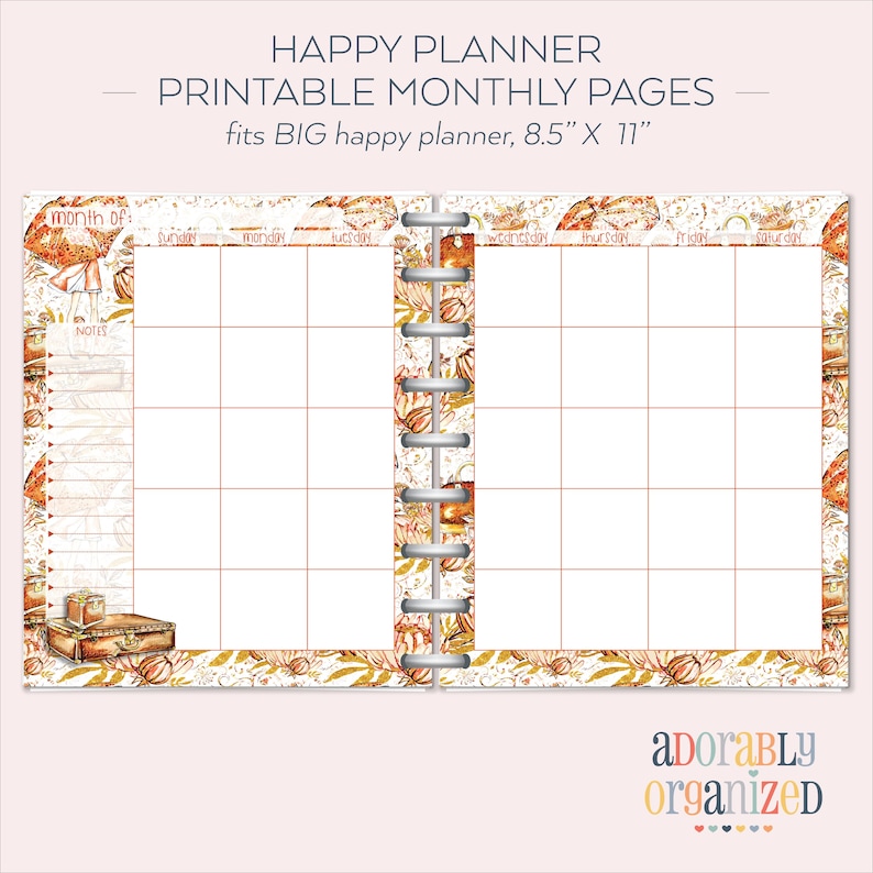 BIG HAPPY PLANNER Printable Monthly Planner Refills / Inserts 8.5 X 11