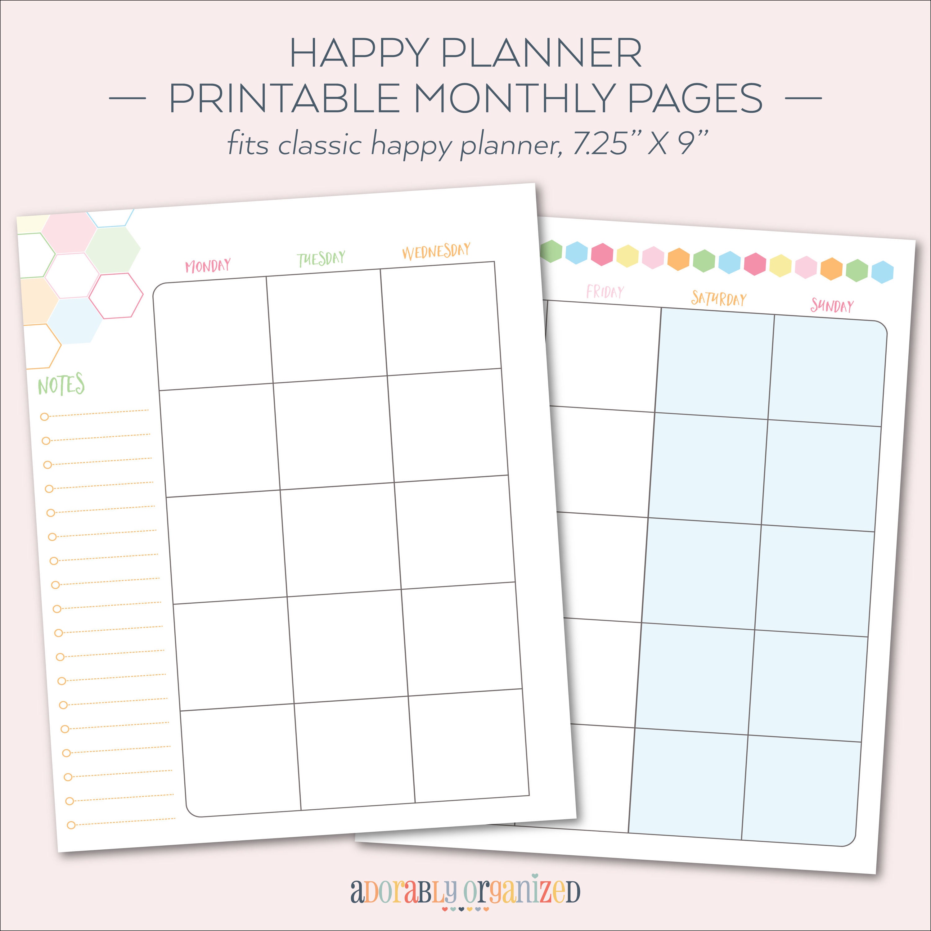 HAPPY PLANNER PRINTABLE Monthly Planner Refills / Inserts - 7 X 9.25 ...