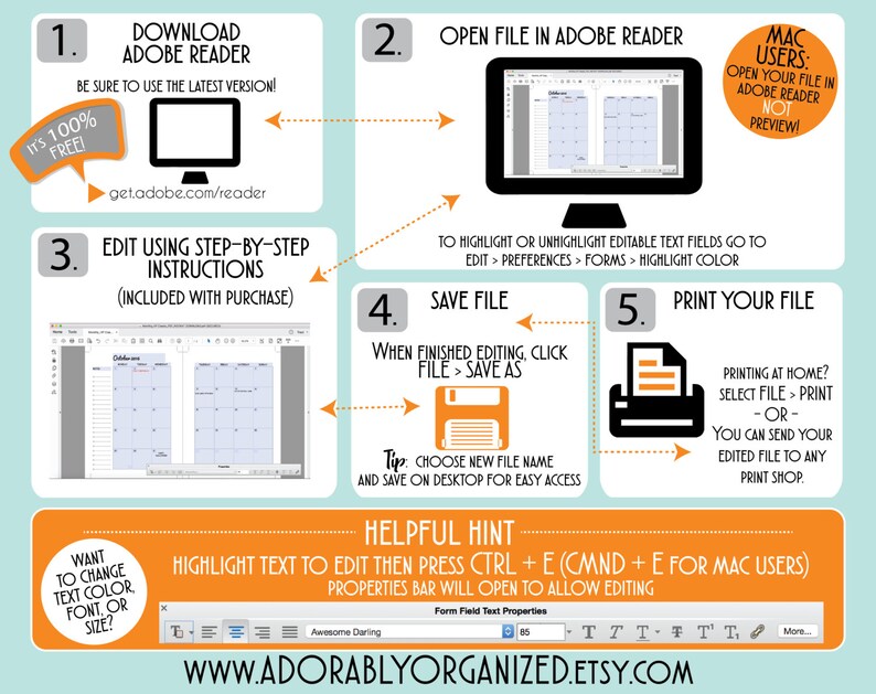 Happy PLANNER EDITABLE Monthly Planner Refills / Inserts PDF | Etsy