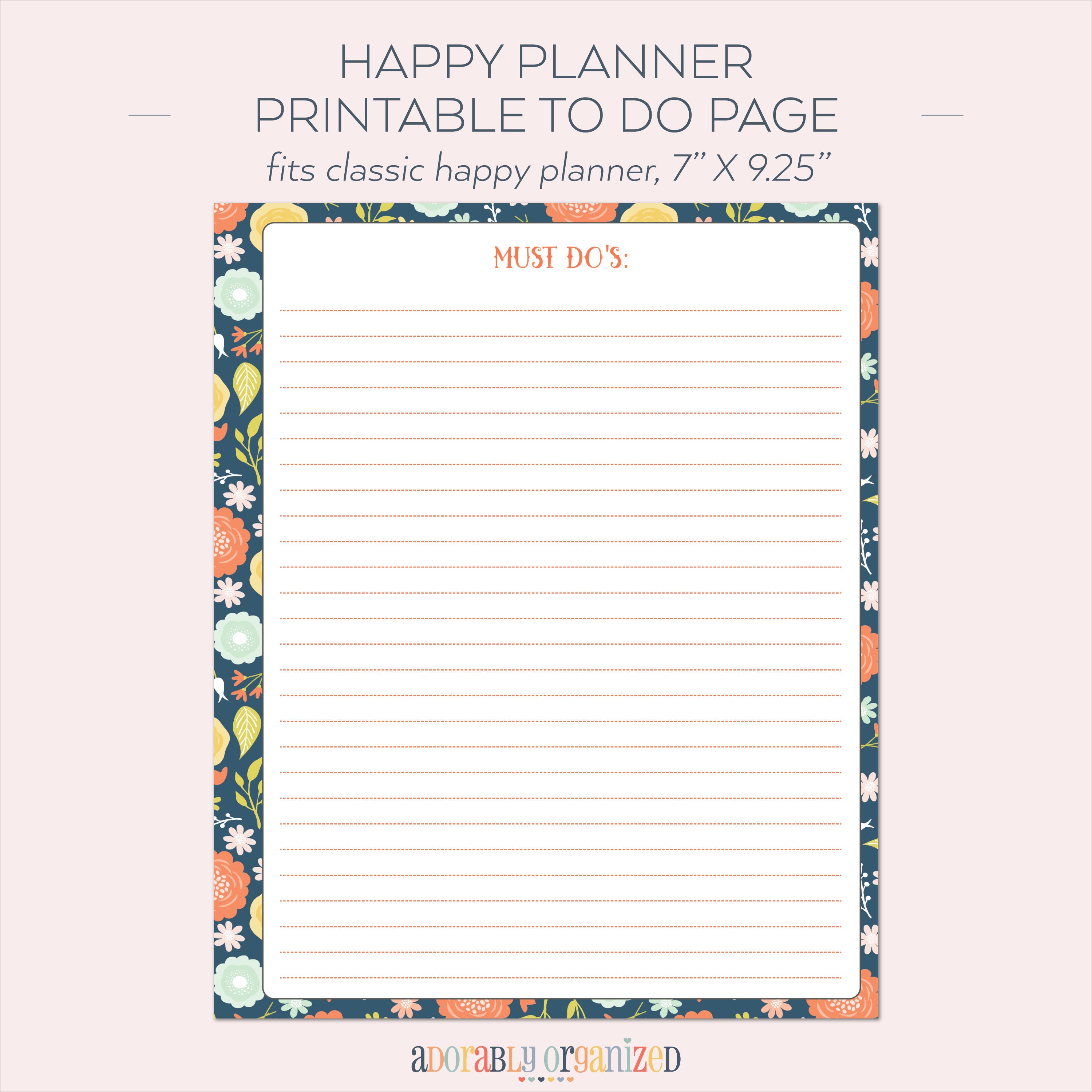 HAPPY PLANNER PRINTABLE to Do Planner Pages / Inserts - 7 X 9.25 | Navy ...